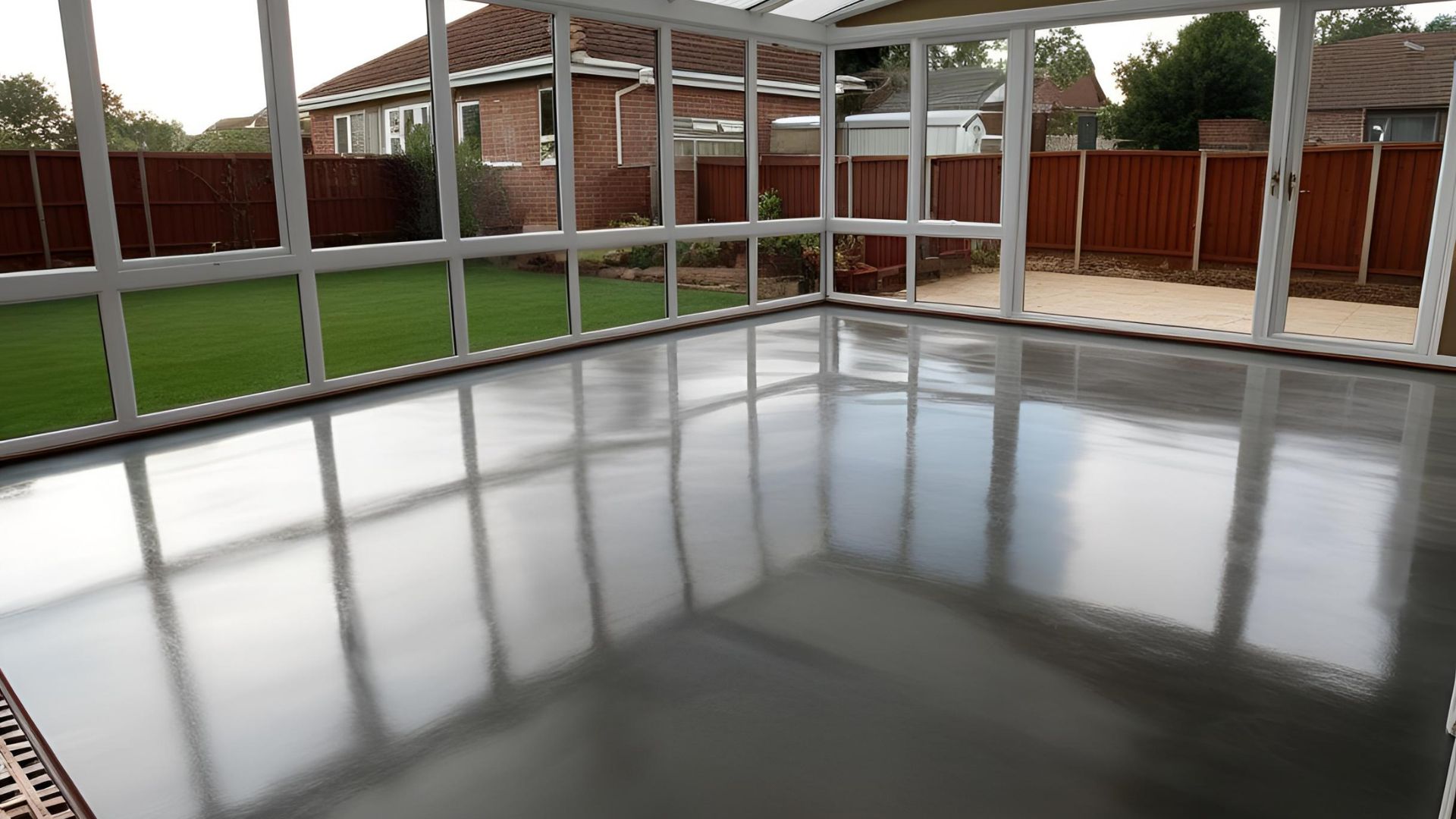 A nice polished concrete finish on a floor for a conservatory.